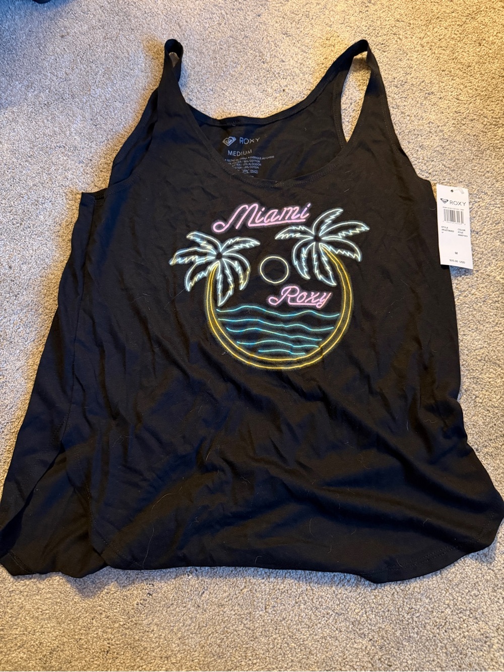 Roxy Black Neon Palm Graphic Tank